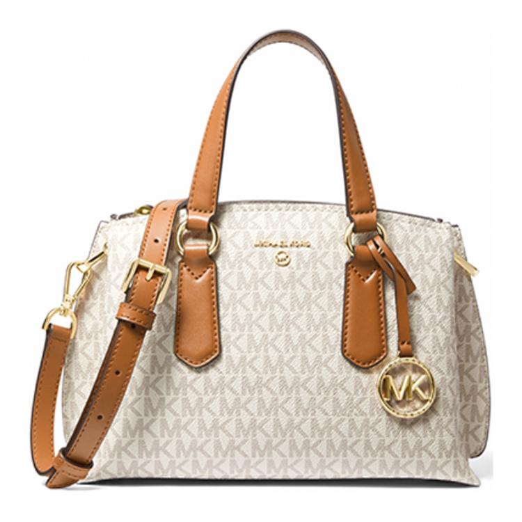 

MICHAEL KORS Искусственная кожаная сумка через плечо маленькая женская ванильно-белая и коричневая