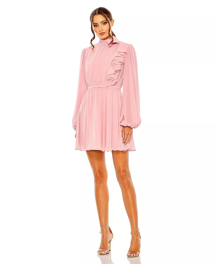 

Женское мини-платье с драпировкой, высоким воротом и длинными рукавами Mac Duggal, фиолетовый