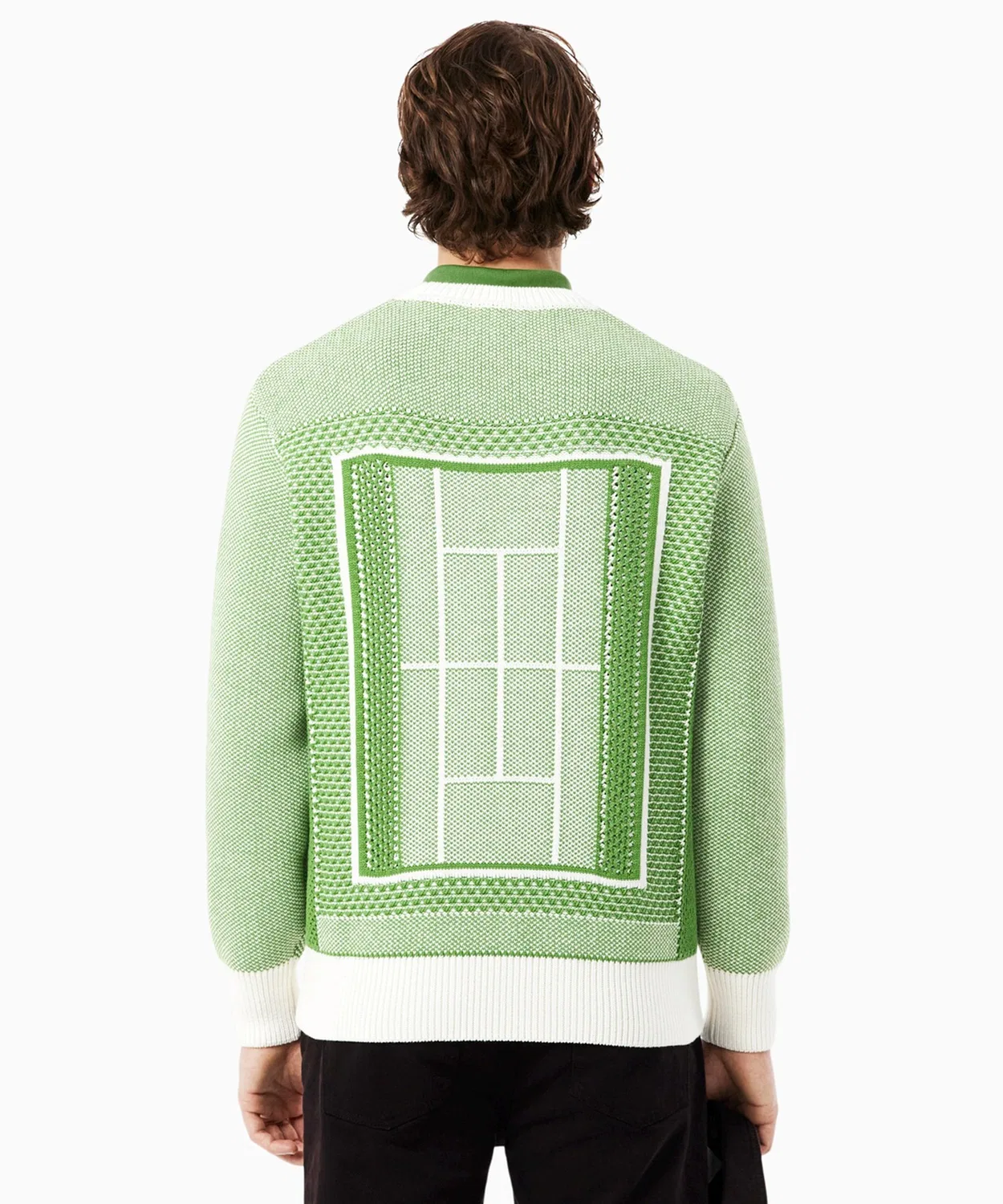 Свитер Lacoste Теннисный корт, Жаккардовый узор, Зеленый — фото 2