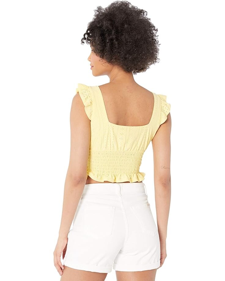 

Топ BCBGeneration Pointelle Ruffle Sleeve Smocked Top, цвет Soft Yellow