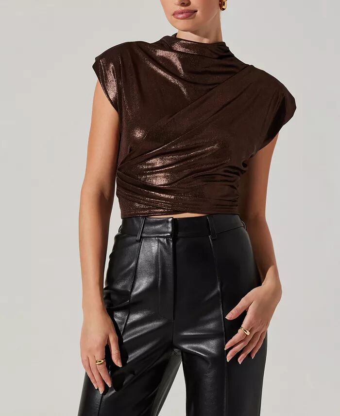 

Женский топ Solange Metallic Draped Mock Neck ASTR the Label, коричневый