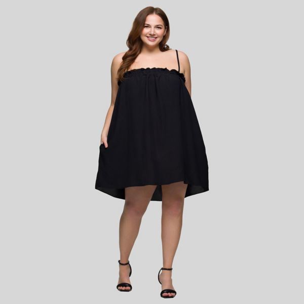 

Платье мини с квадратным вырезом и тонкими бретелями для полных 24Seven Comfort Apparel, черный