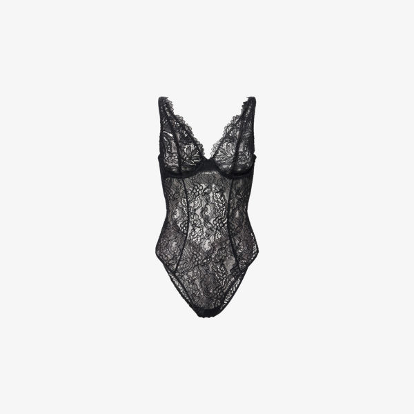 

Романтический кружевной корсетный тедди на косточках с шнуровкой Savage X Fenty, цвет caviar