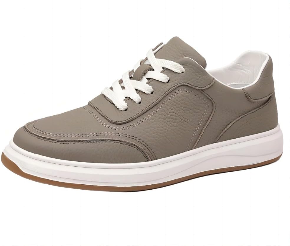 

Мужские модные кроссовки из натуральной кожи, для улицы, дышащие, комфортные для ходьбы, с эффектом увеличения роста, ручной работы Asifn, серый