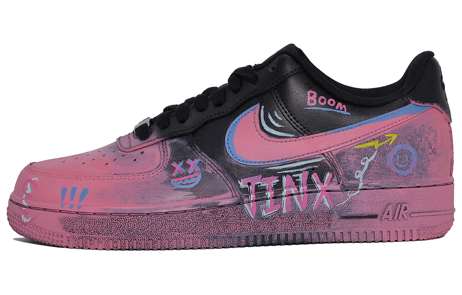 Nike Кроссовки Air Force 1 с амортизацией, износостойкие, низкие, для скейтбординга, унисекс, черный с розовым — фото 3