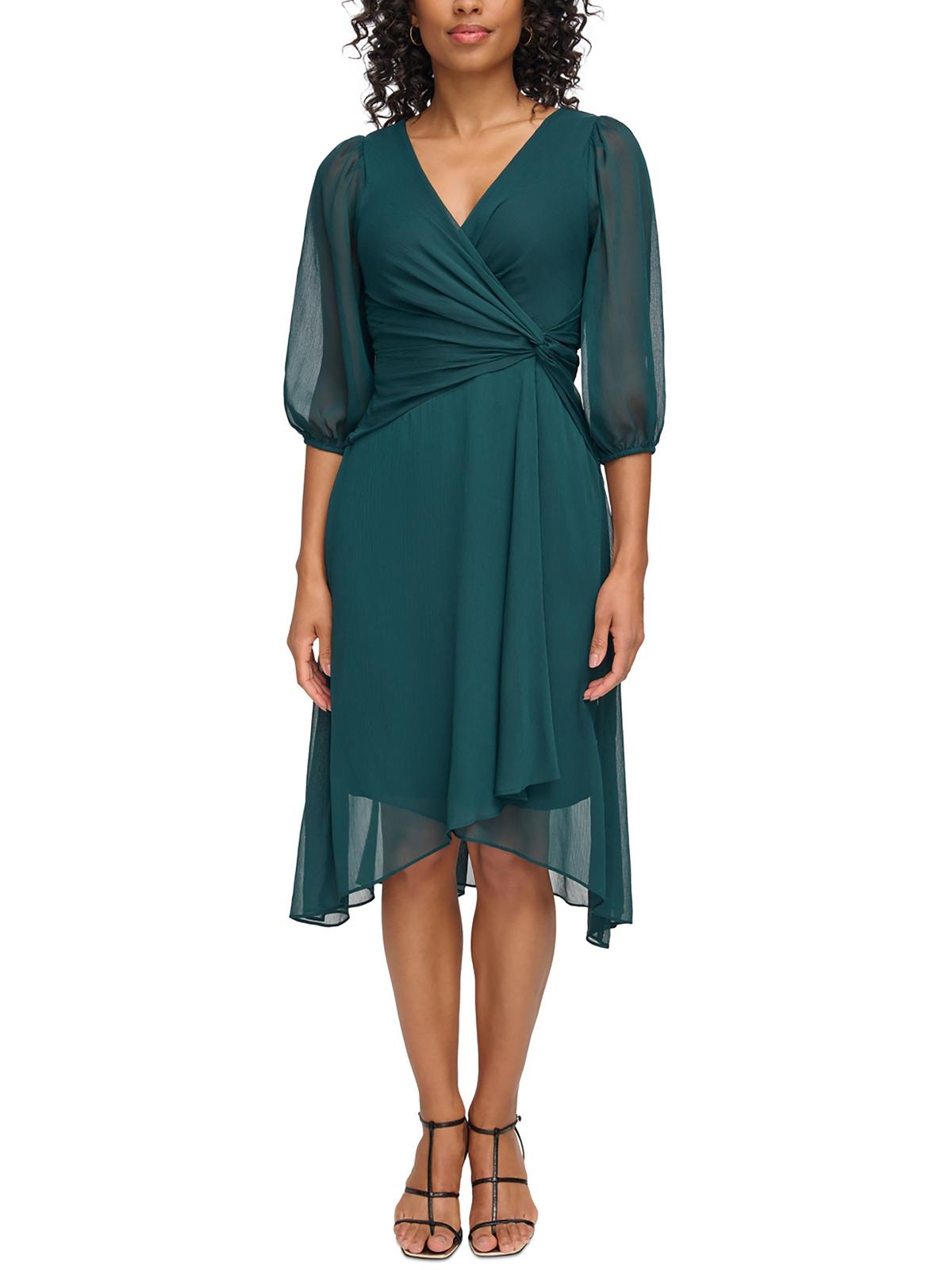 

Женское шифоновое платье миди со сборками DKNY, цвет pine