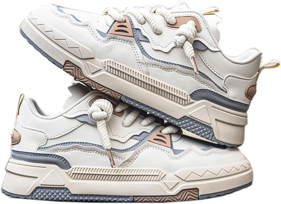 

Мужские кроссовки на платформе с толстой подошвой, повседневные, модные, с шнуровкой, из искусственной кожи, удобные для ходьбы, на все сезоны Zhoupulp, бежевый