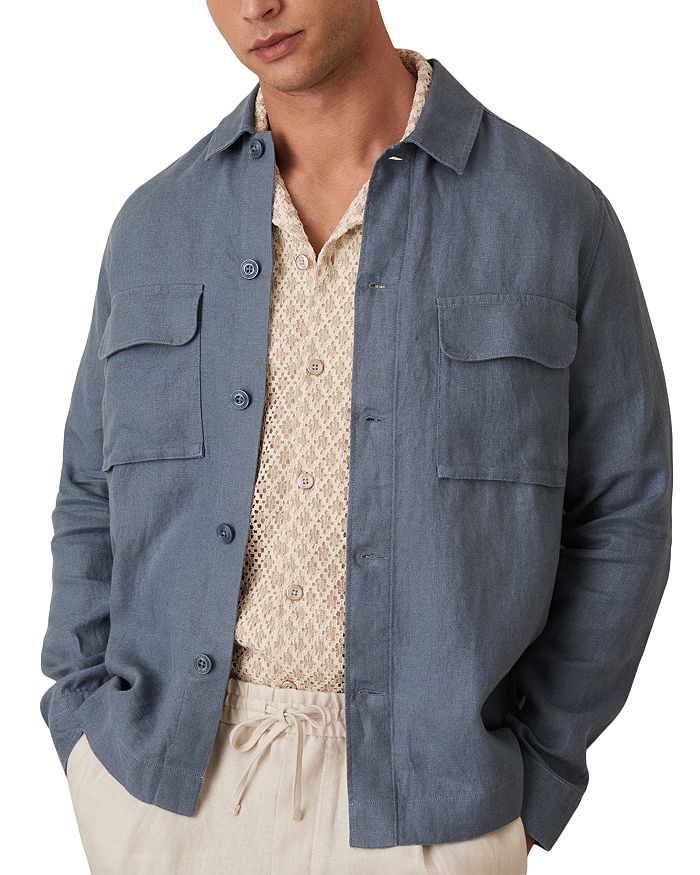 

Рубашка-жакет из льна с двумя карманами Regular Fit REISS, синий