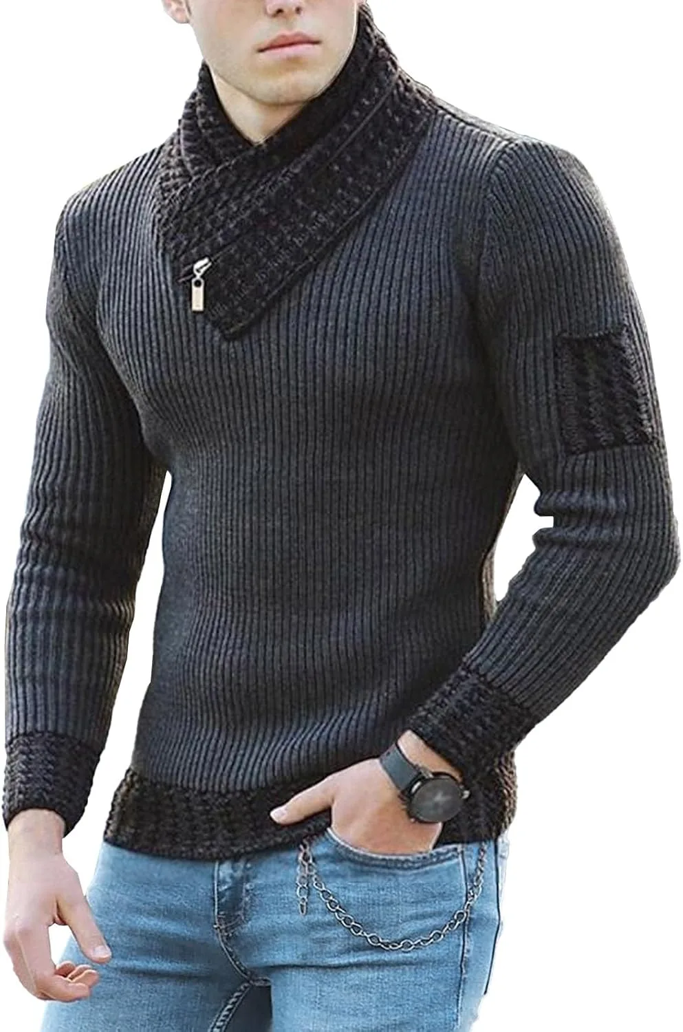 

Мужской водолазка-свитер на молнии Slim Fit с длинными рукавами BESKWJE