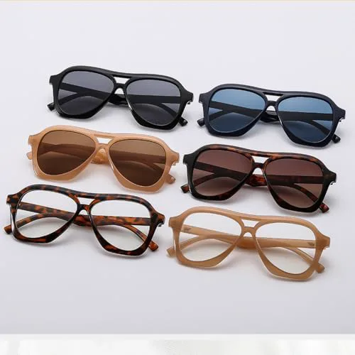 

Женские овальные солнцезащитные очки в стиле ретро с двойным дужком, усовершенствованные и универсальные, модные мужские солнцезащитные очки UV400 MTZJH, Tea Clear