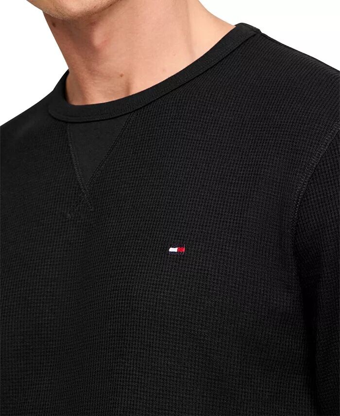 Мужской топ вафельной вязки с длинными рукавами и круглым вырезом Tommy Hilfiger, черный — фото 4