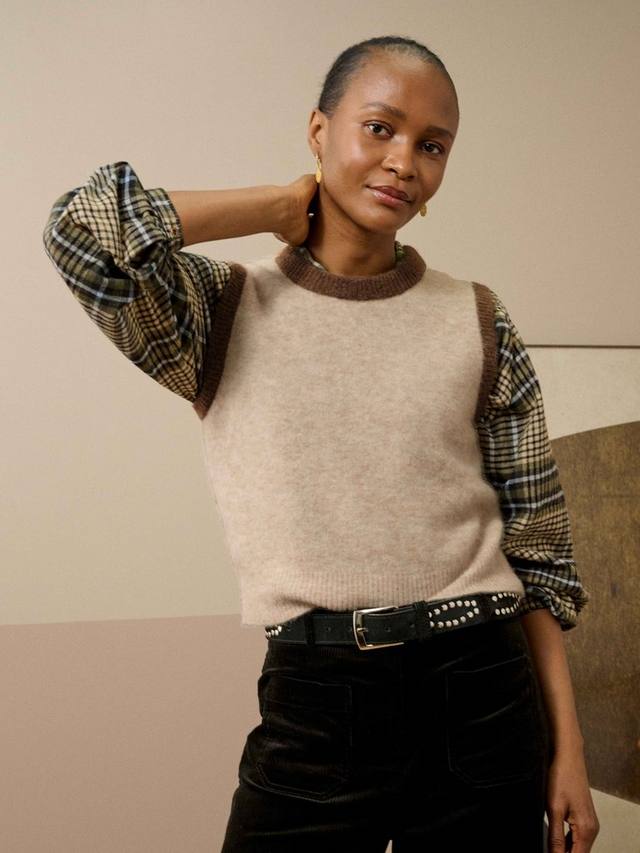 

Топ без рукавов с круглым вырезом из шерстяной смеси Brora, Biscuit