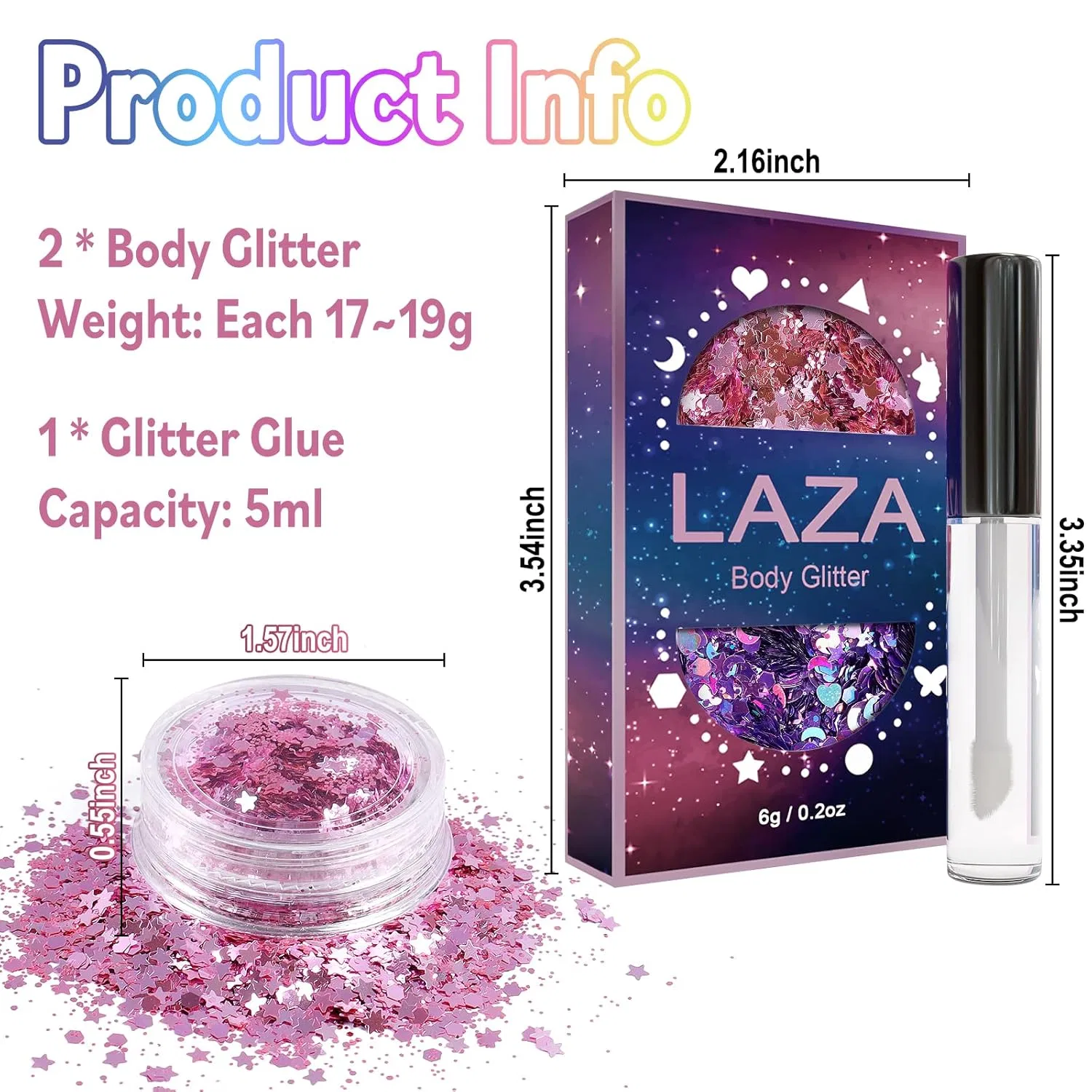 Набор голографических блесток для тела с клеем от Laza Laza, Cyan Blue — фото 3
