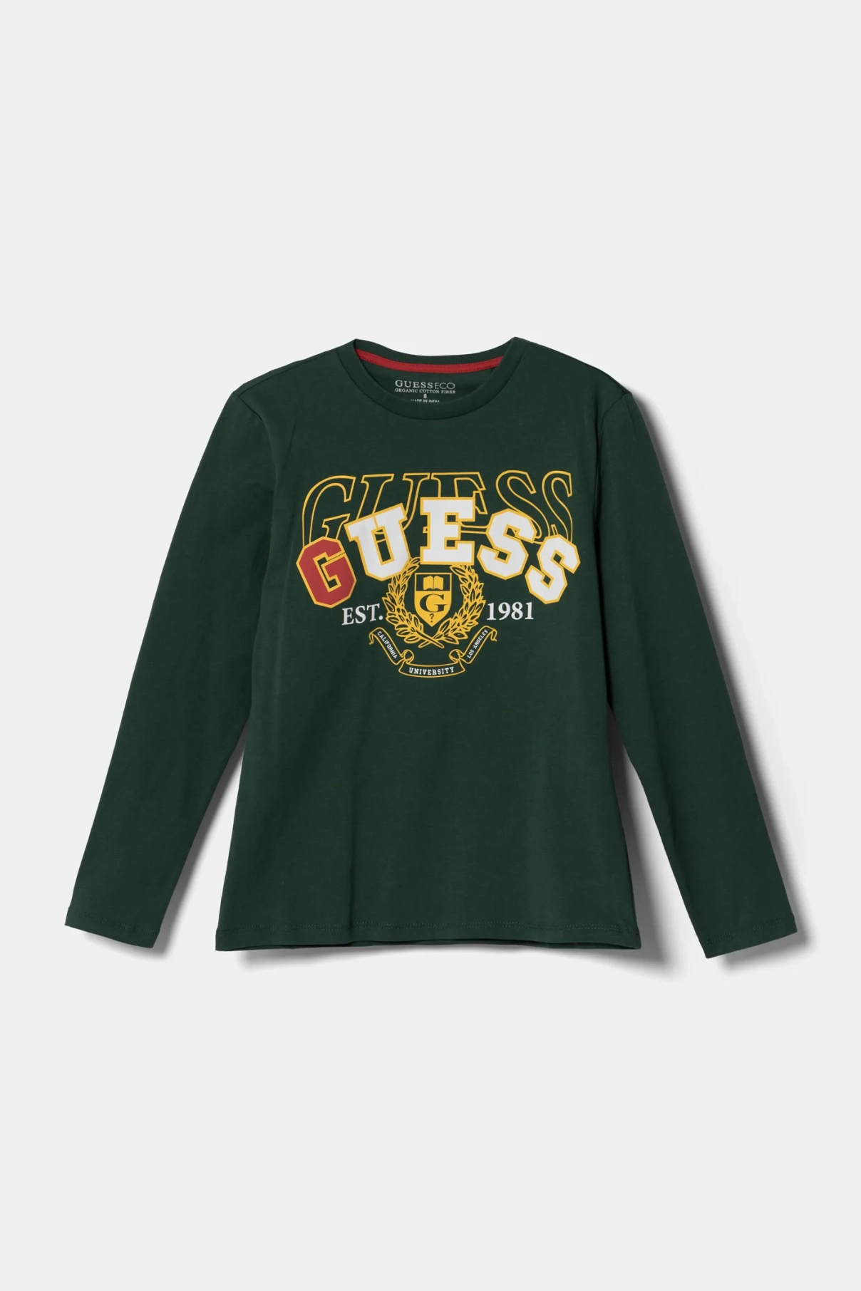 

Хлопковая футболка с длинными рукавами для мальчиков и девочек Guess, зеленый