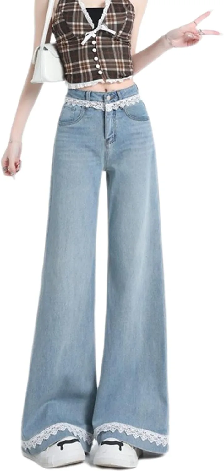 

Женские джинсы Korean Minimalist с кружевной резинкой, Slim fit и расклешенными штанинами LREUIP