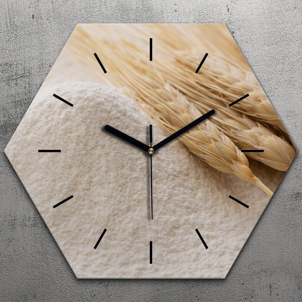 

Часы шестиугольные 40 см стекло бесшумные черные стрелки - посевы пшеницы TastyPrints, бежевый