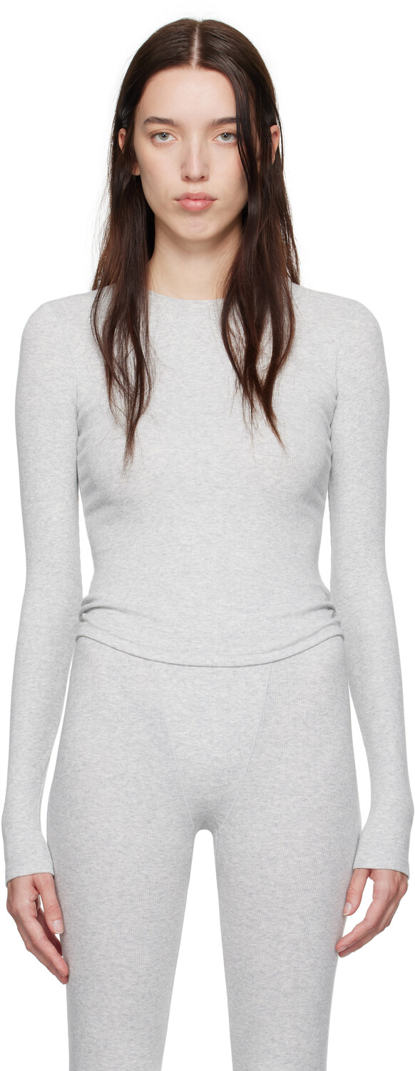 

Футболка KIM Grey Cotton Rib с длинным рукавом SKIMS