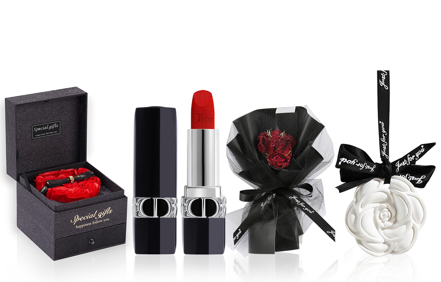 Подарочный набор: помада Dior Rouge Dior 840 Radiance Maple Leaf Brick Red, 3,5 + парфюмерная вода Yves Saint Laurent Libre, 1,2 мл + букет — фото 3