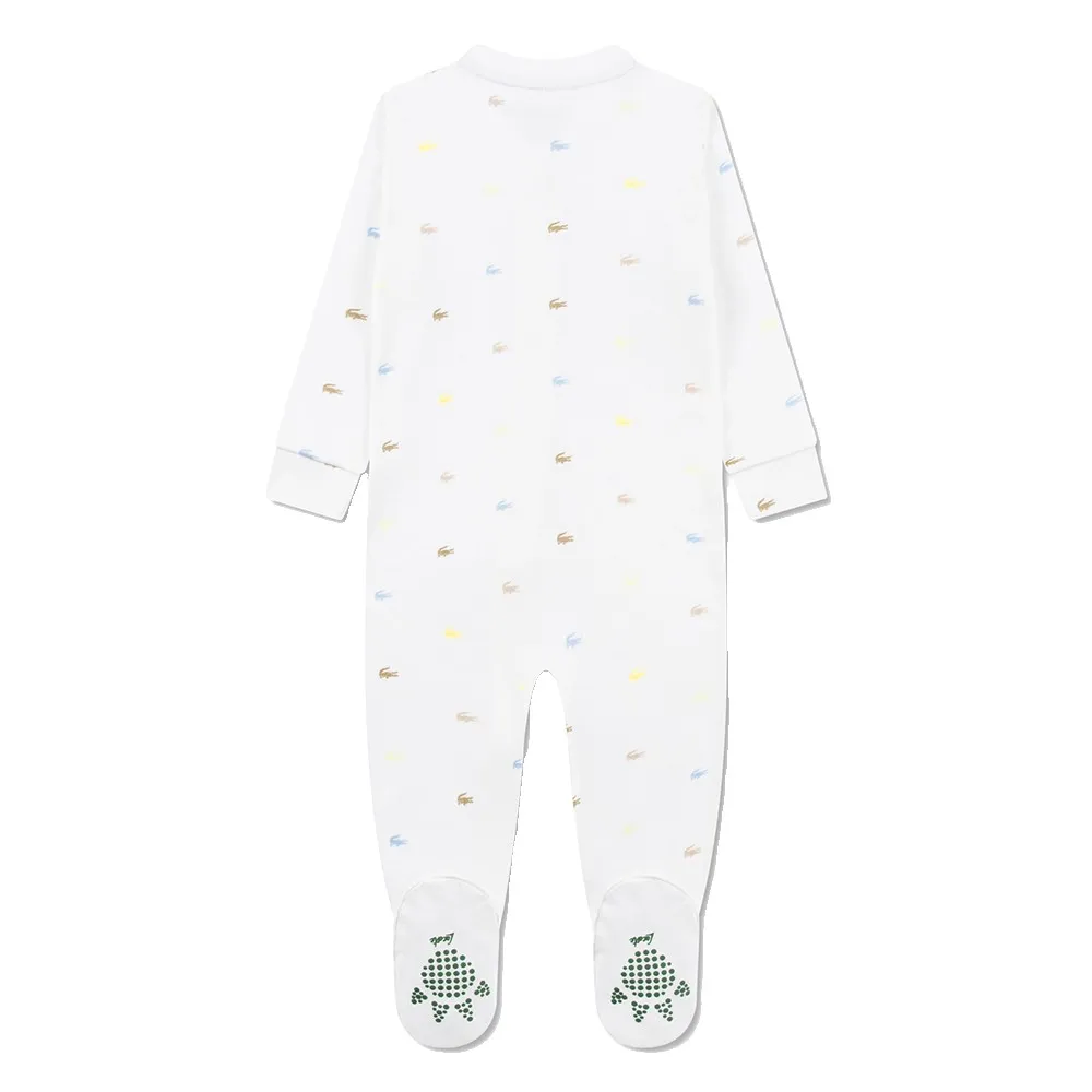 Детский комбинезон Lacoste с закрытыми ступнями и крокодиловым принтом Lacoste kids, белый — фото 2