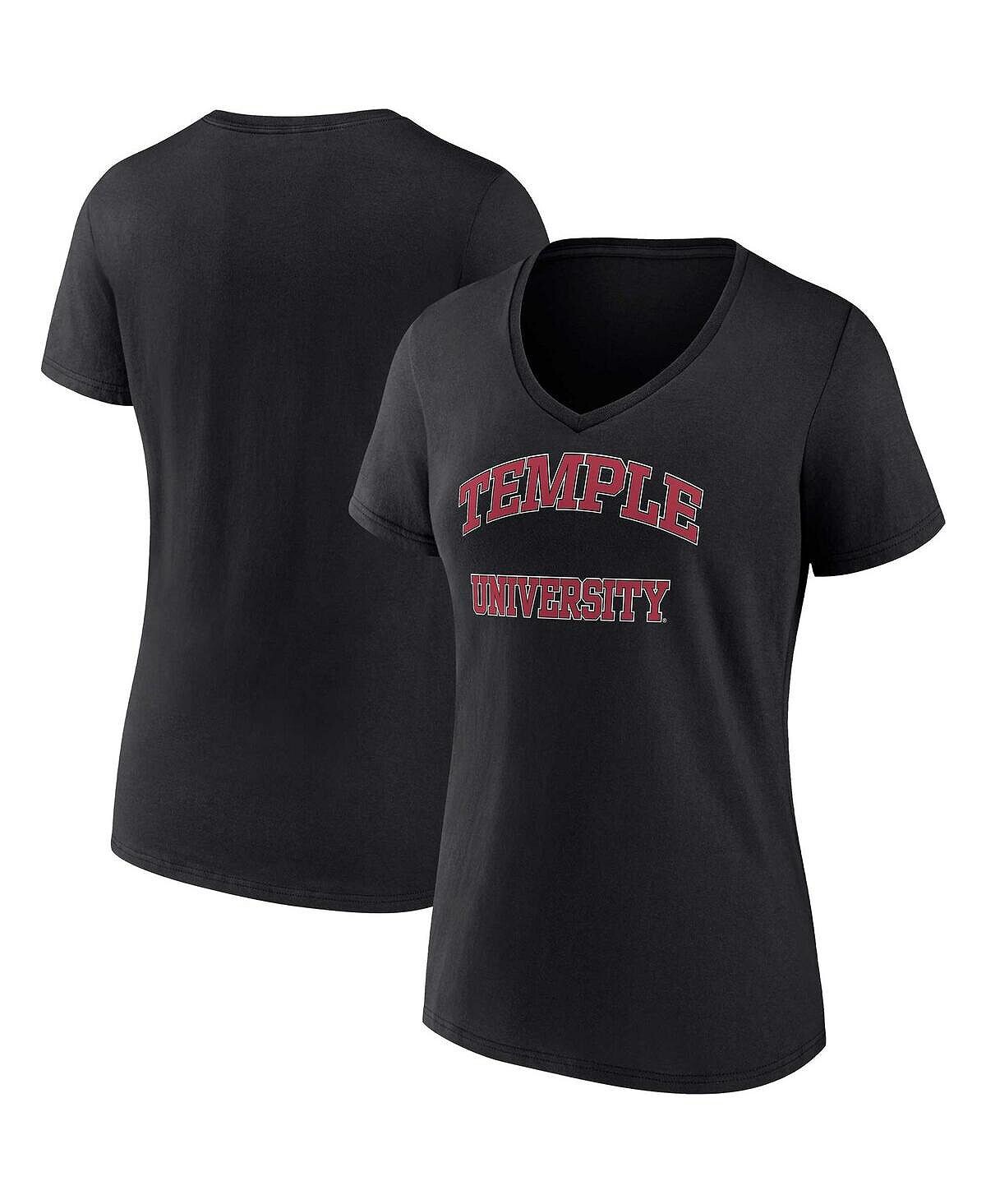 

Женская черная футболка с v-образным вырезом и фирменным логотипом Temple Owls Evergreen Campus Fanatics, черный