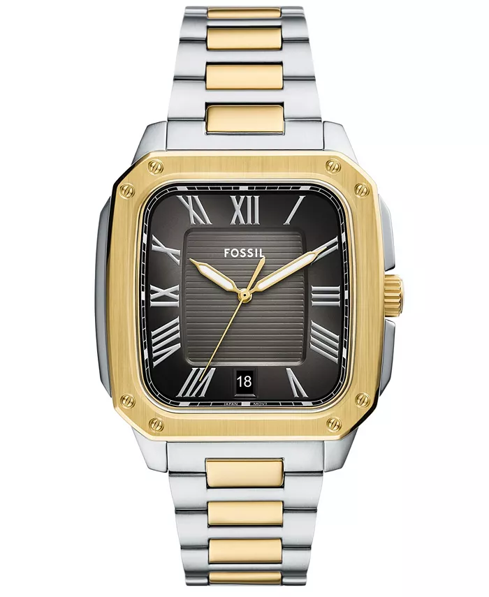 

Мужские часы Crosby Three-Hand Date с двухцветным корпусом из нержавеющей стали, 42 мм Fossil