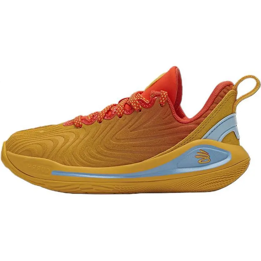 Curry 12 устойчивые к истиранию низкие детские баскетбольные кроссовки для детей 3-7 лет Under Armour, синий/желтый — фото 3