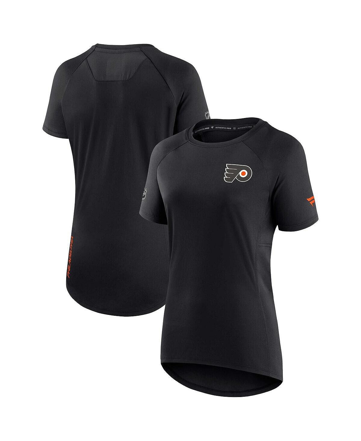 

Черная женская футболка с логотипом Philadelphia Flyers Authentic Pro Rink Raglan Tech Fanatics, черный