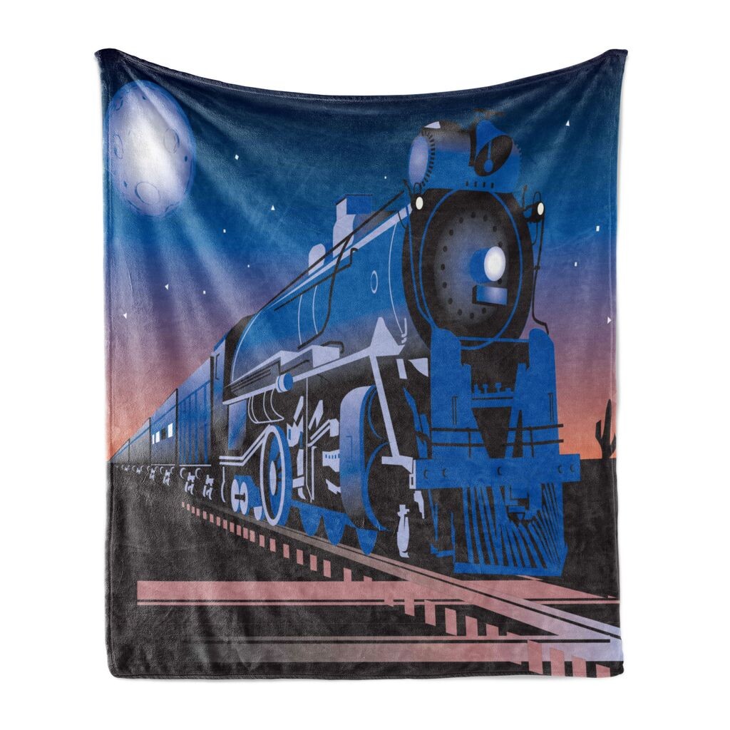 

Мягкое фланелевое флисовое одеяло ABAKUHAUS Train, несовременный автомобиль из Horizon at Twilight, графика полнолуния и звезд, 175 x 230 см, разноцветный