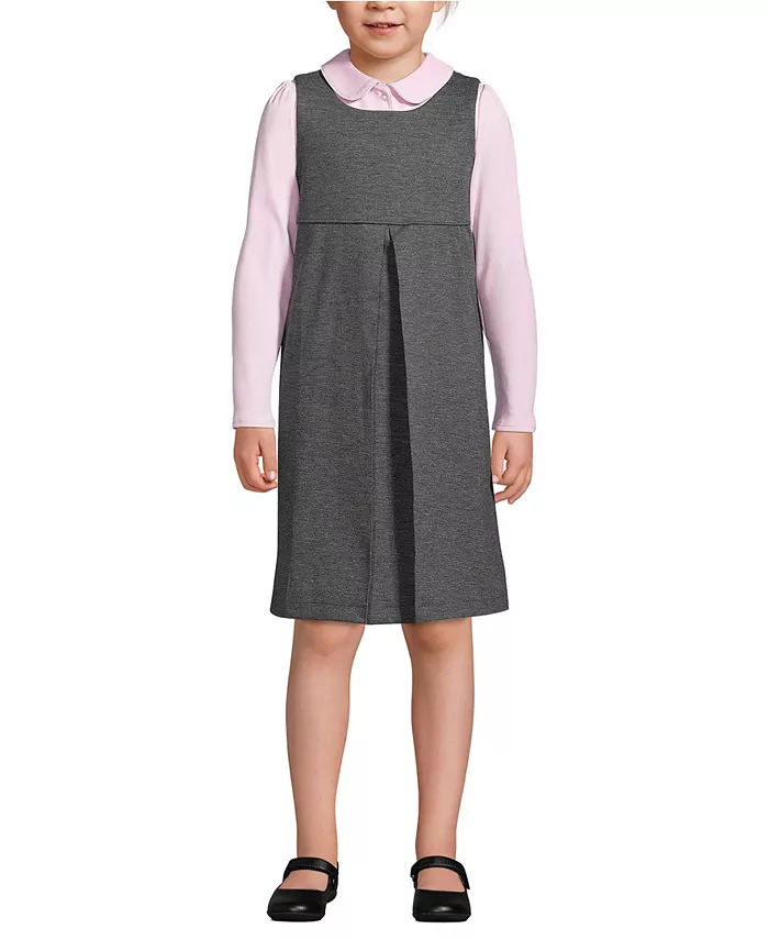 

Платье с плиссировкой Big Girls Ponte до колена Lands' End, серый