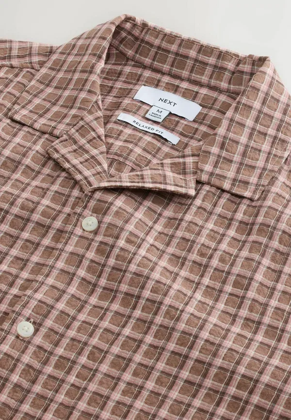 Рубашка Next, Regular fit textured check short sleeve shirt, розовая — фото 4