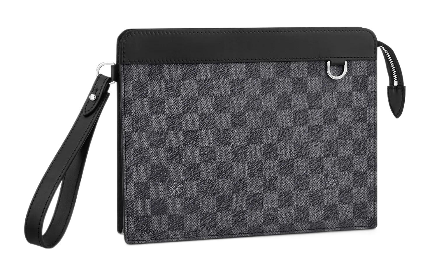 

Стоячий клатч с покрытием из холста обычный мужской серо-черный LOUIS VUITTON