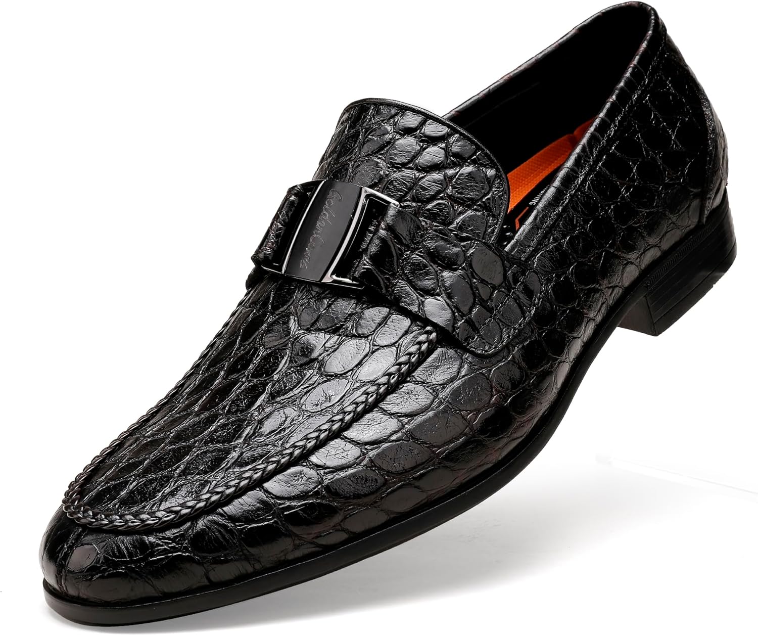 

Мужские кожаные лоферы с монеткой, классические деловые туфли с тиснением под крокодила, с металлической пряжкой, без застежки, с монеткой для мужчин Generic, Coffee