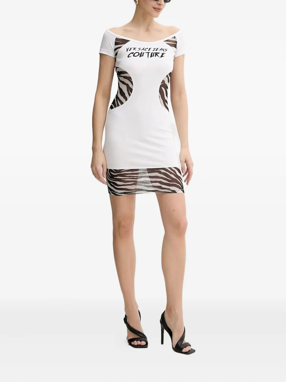

Платье с сетчатой вставкой и принтом зебры Versace Jeans Couture, белый