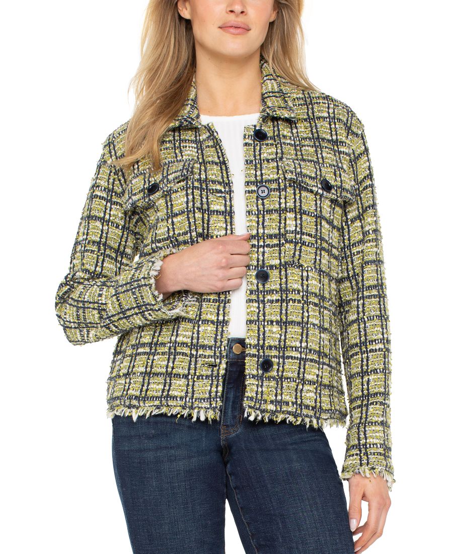 

Женская куртка-карго с бахромой Liverpool Los Angeles, Green Multi Plaid Boucle
