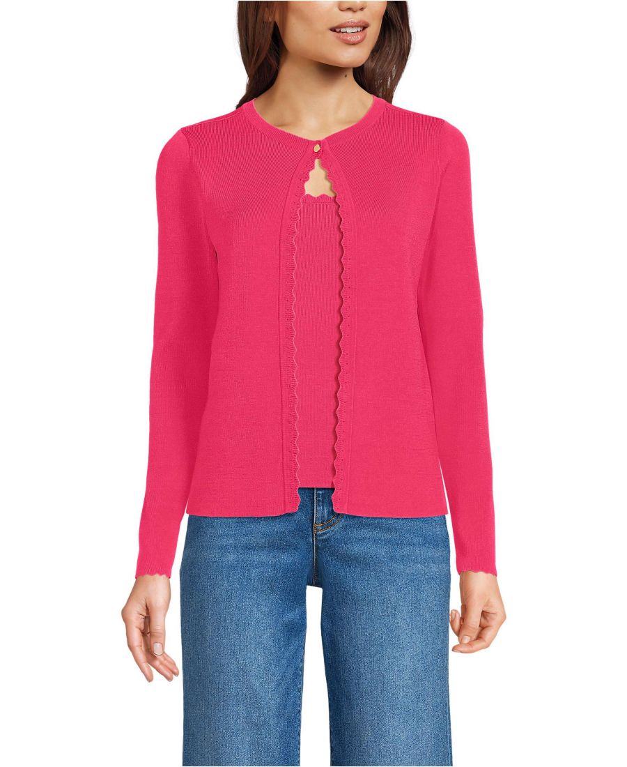 

Женский облегающий кардиган из смешанной ткани с фестончатым краем Lands' End, Berry rouge