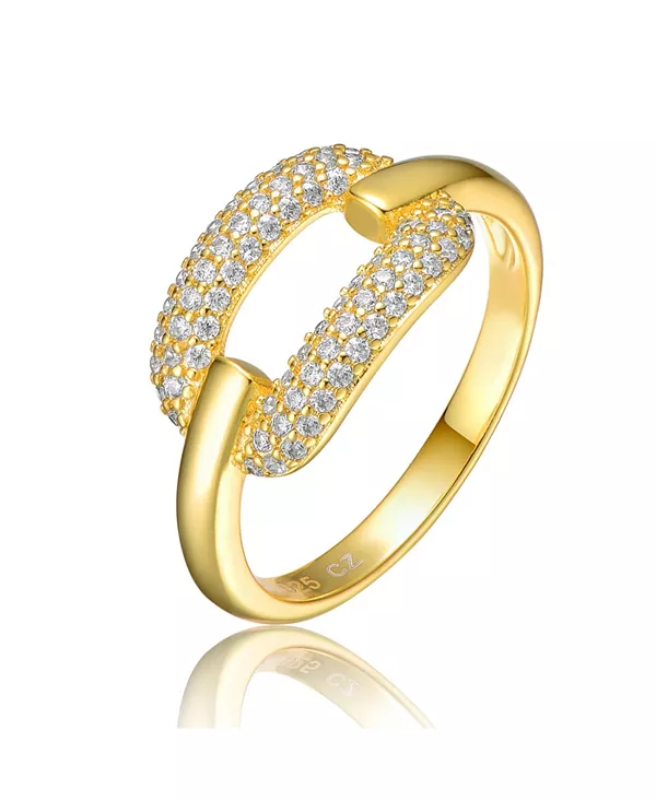 

Современное кольцо из стерлингового серебра с покрытием из 14-каратного золота и двумя рядами кубических цирконий Genevive, gold