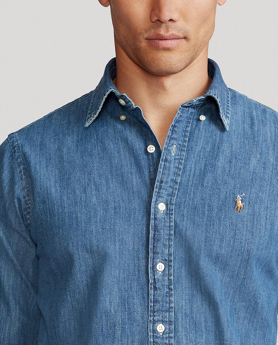 Джинсовая мужская рубашка обычного кроя Polo Ralph Lauren, индиго — фото 4
