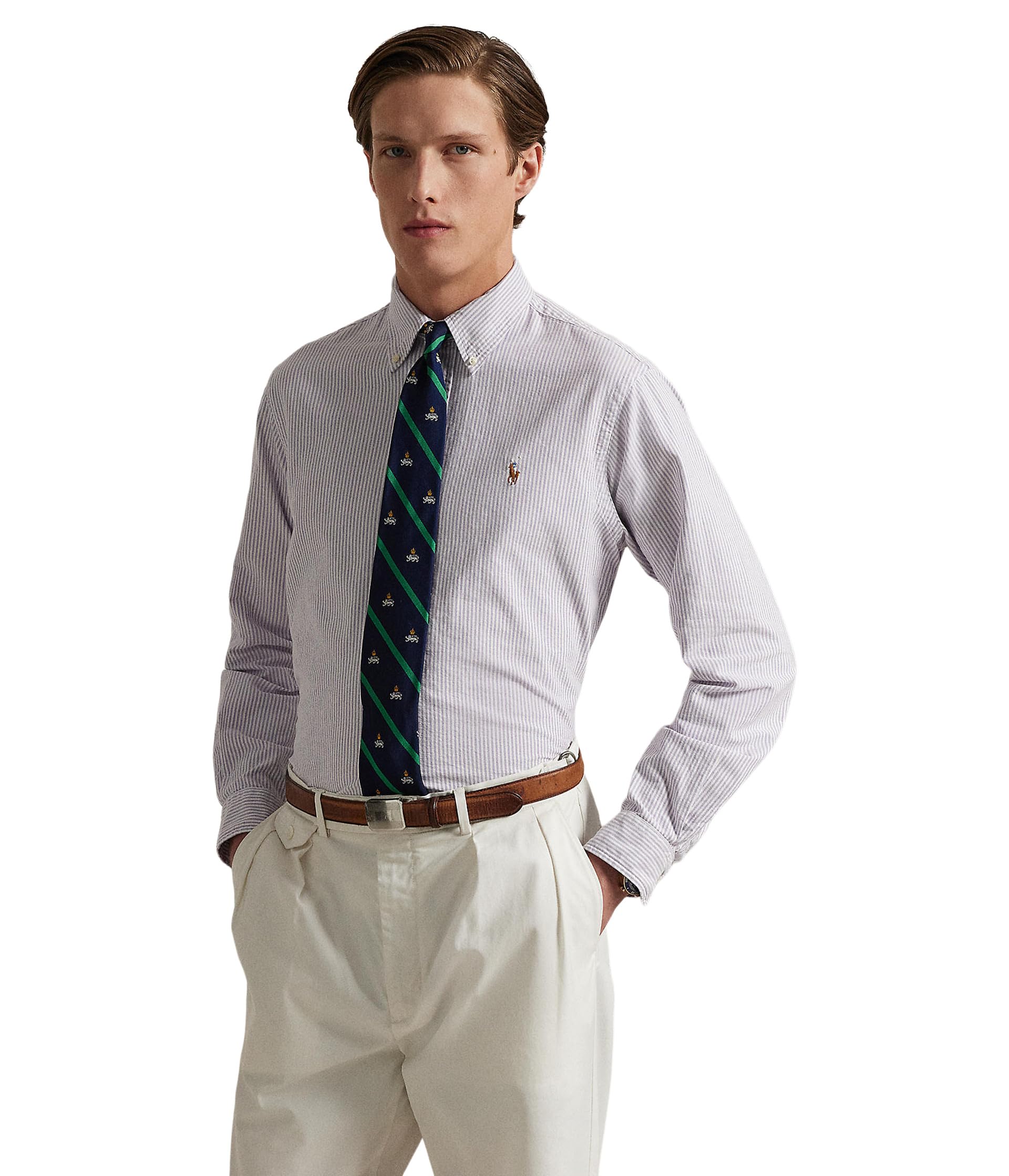 

Поло Polo Ralph Lauren Classic Fit Striped Oxford Shirt, цвет Thistle/White