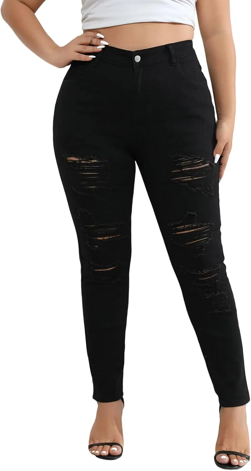 Женские джинсы Plus Size Curvy Skinny с эффектом стройности — высокие, облегающие, с прорезями