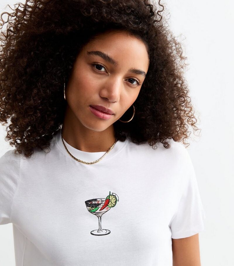 

Белая хлопковая футболка с принтом Spicy Marg New Look, белый