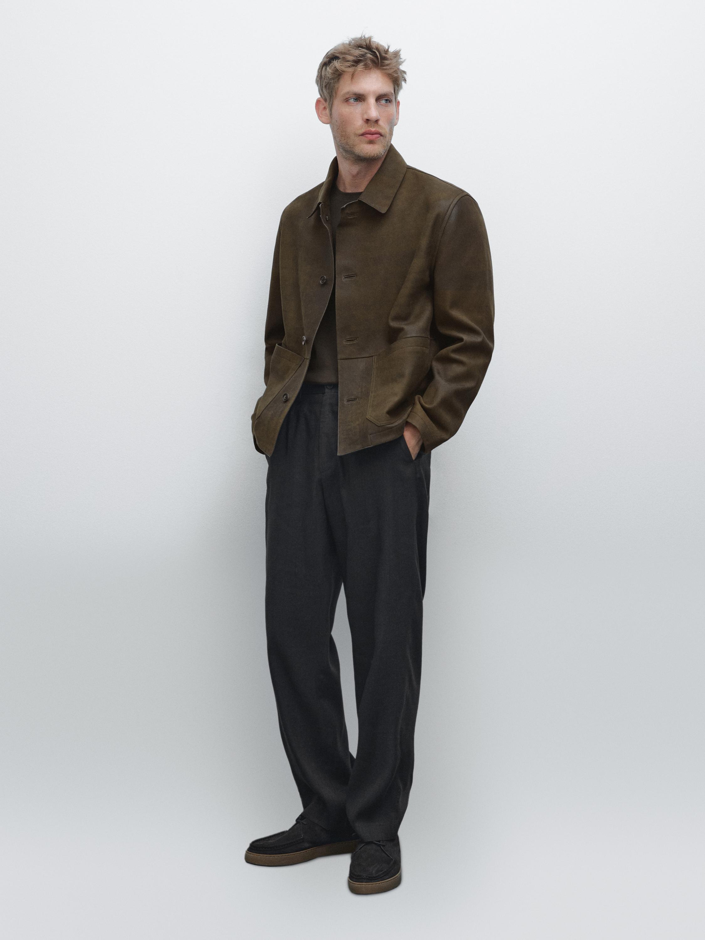 

Куртка из 100% овчины с эффектом потертости Massimo Dutti, зеленый