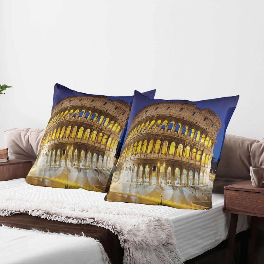 

ABAKUHAUS the Colosseum Чехлы на подушку, набор из 2 шт., историческая императорская римская архитектура, символ европейской культуры, чехол для подушки с декоративным принтом, 80 x 80 см, королевский синий, желтый, коричневый