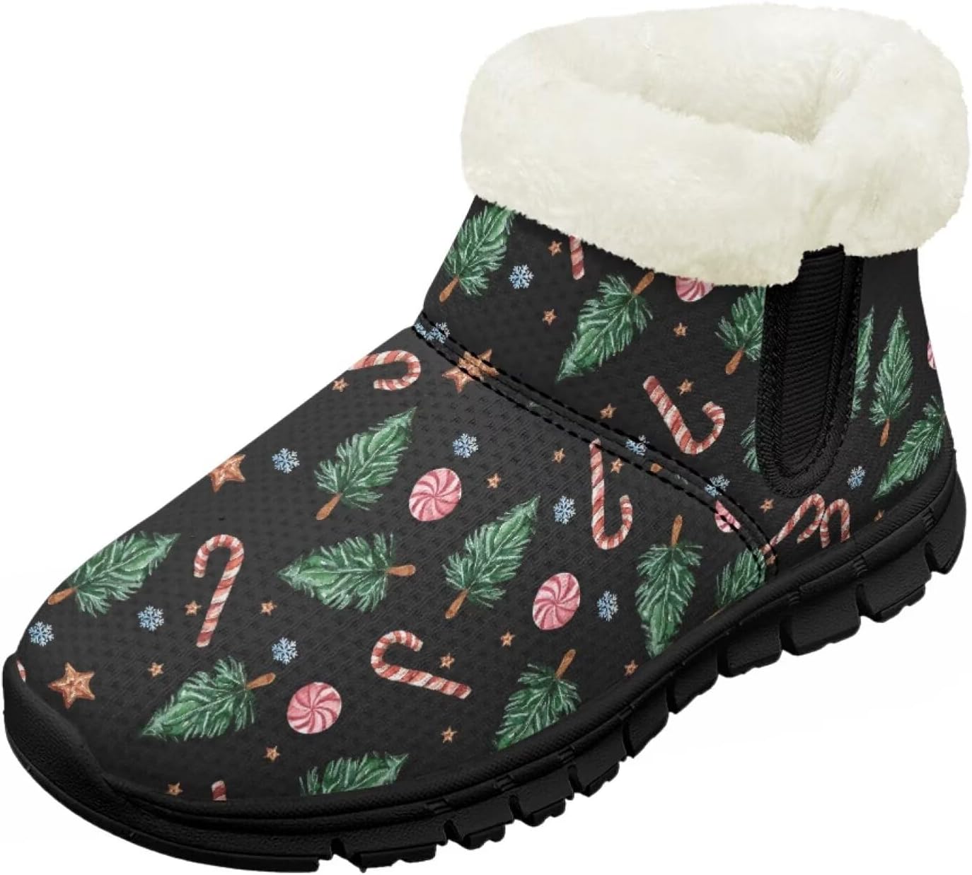 

Детские зимние ботинки для девочек с меховой подкладкой, короткие, с противоскользящей подошвой, легкие, теплые ботиночки на молнии Pointodoor, Christmas Cane Candy