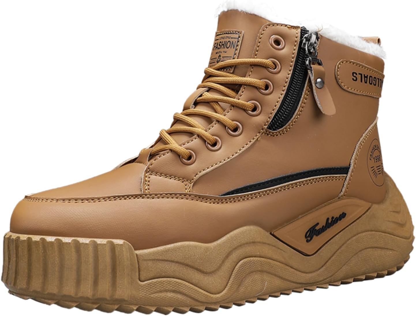 

Мужские зимние ботинки Khwfjas с флисовой подкладкой и высоким берцем: двойная застежка (шнурки молния), хаки