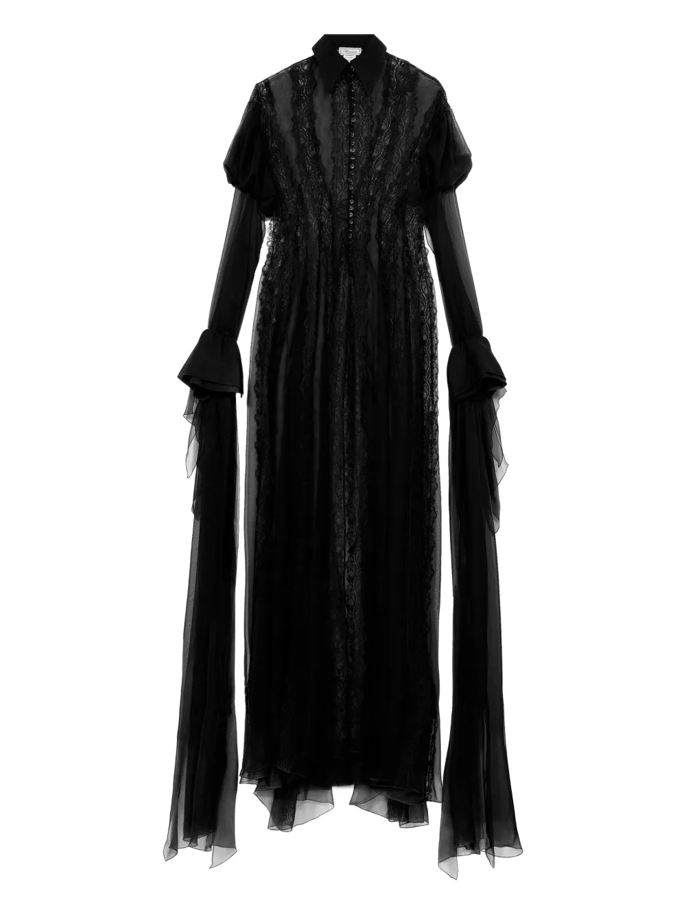 

Платье с кружевными вставками и рукавами-фонариками BLUMARINE, черный