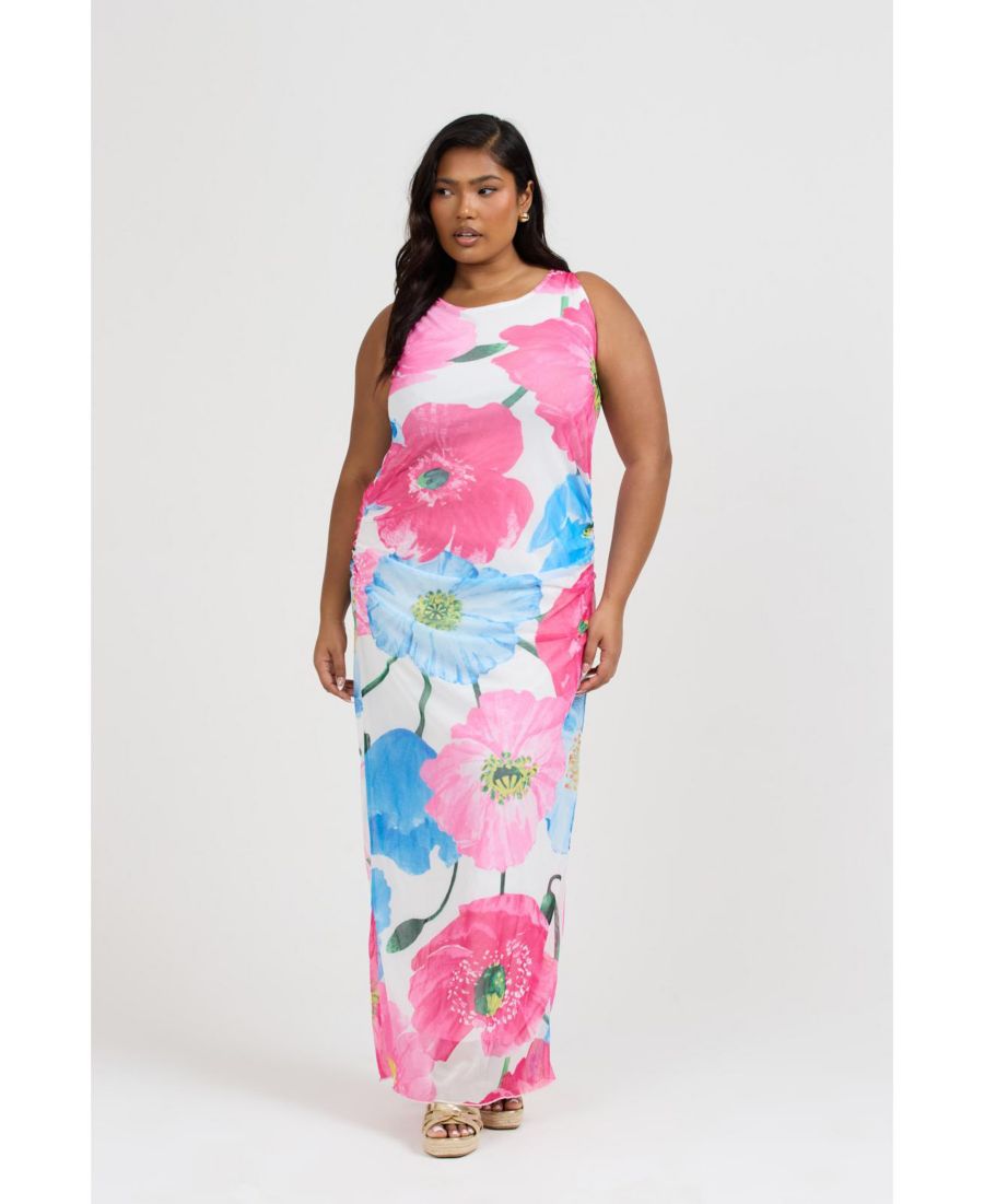 

Женское макси-платье с сетчатой вставкой и фигурой кудрявый силуэт FASHION-SZN CURVE, Pink