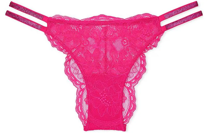 Victoria's Secret Pink/VerySexy кружевное бразильское бикини с двойными блестящими лямками, 1 шт, розово-красное
