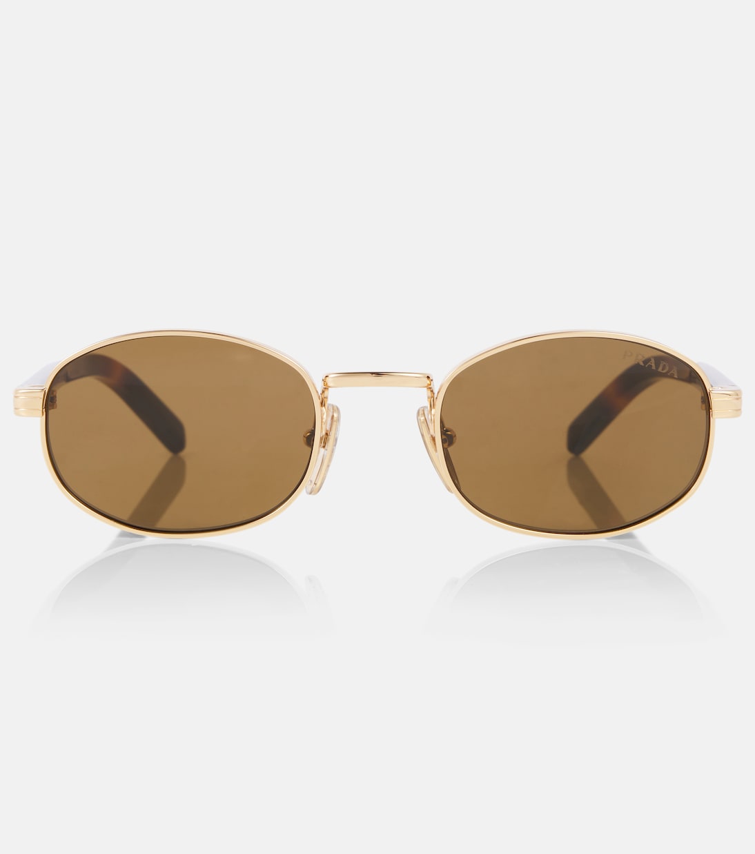 

Круглые солнцезащитные очки Iconic Plaque Prada, Gold/Brown