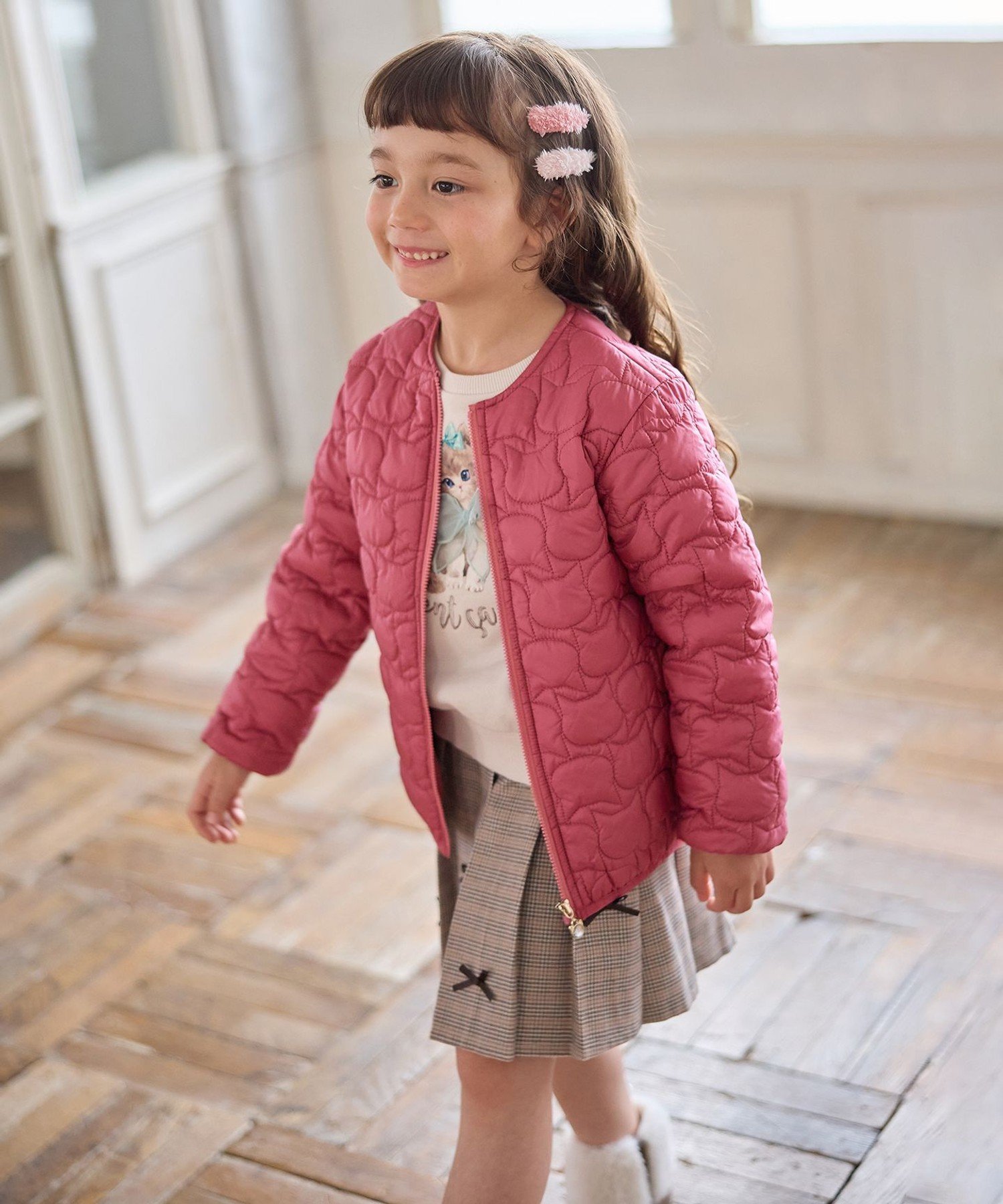 Стеганая блузка с изображением кошки ANY KIDS, Pink [012] — фото 3