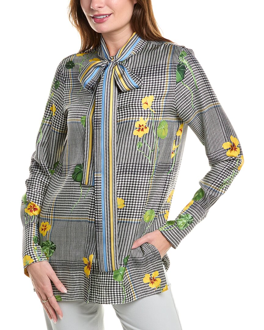 

Рубашка с галстуком из шелкового твила в клетку Oscar de la Renta Nasturtium, белый